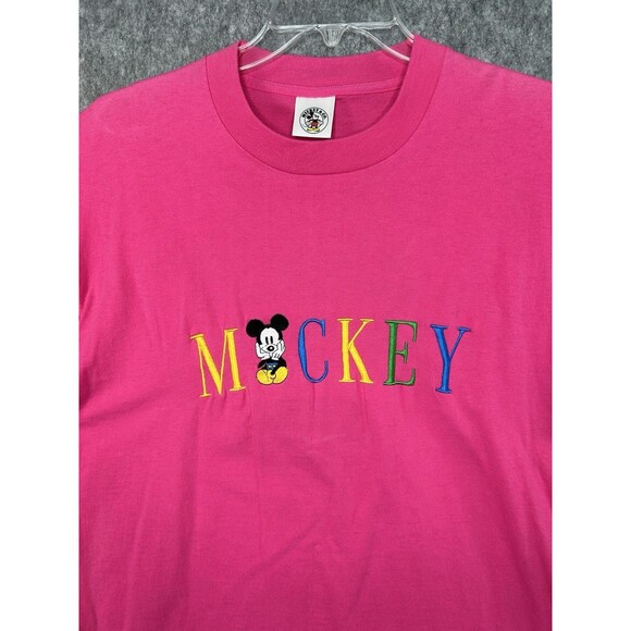 Vintage Mickey & Co. Embroidered Mickey Mouse Pink T-Shirt Size XL Made In USA - Picture 4 of 10